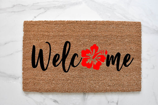 Welcome + Hibiscus Doormat
