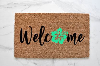 Welcome + Hibiscus Doormat
