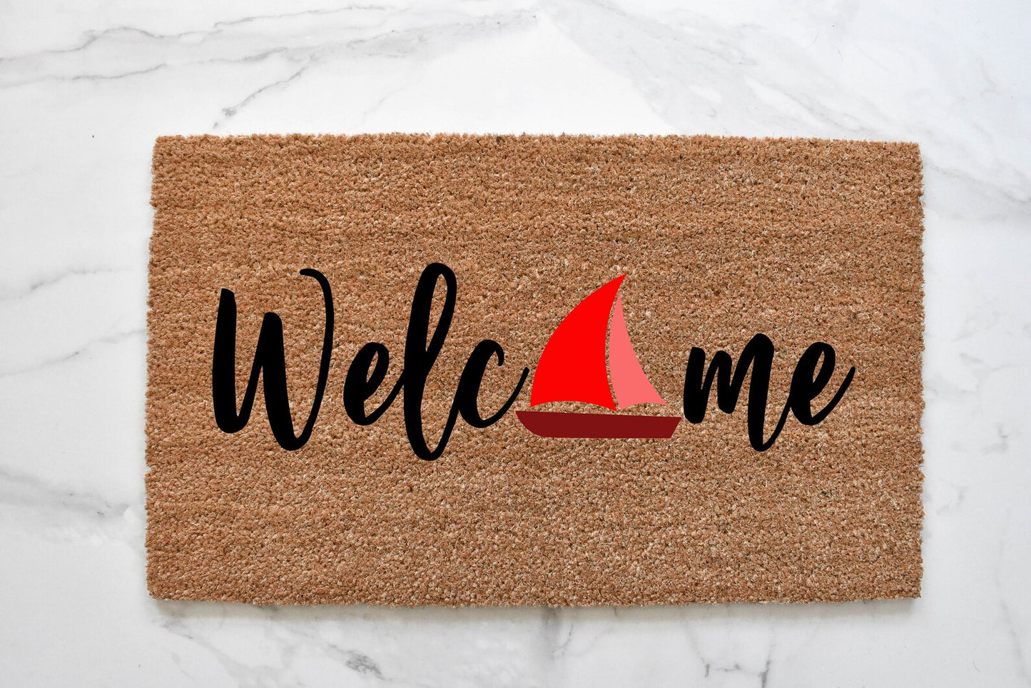 Welcome + Sailboat Doormat