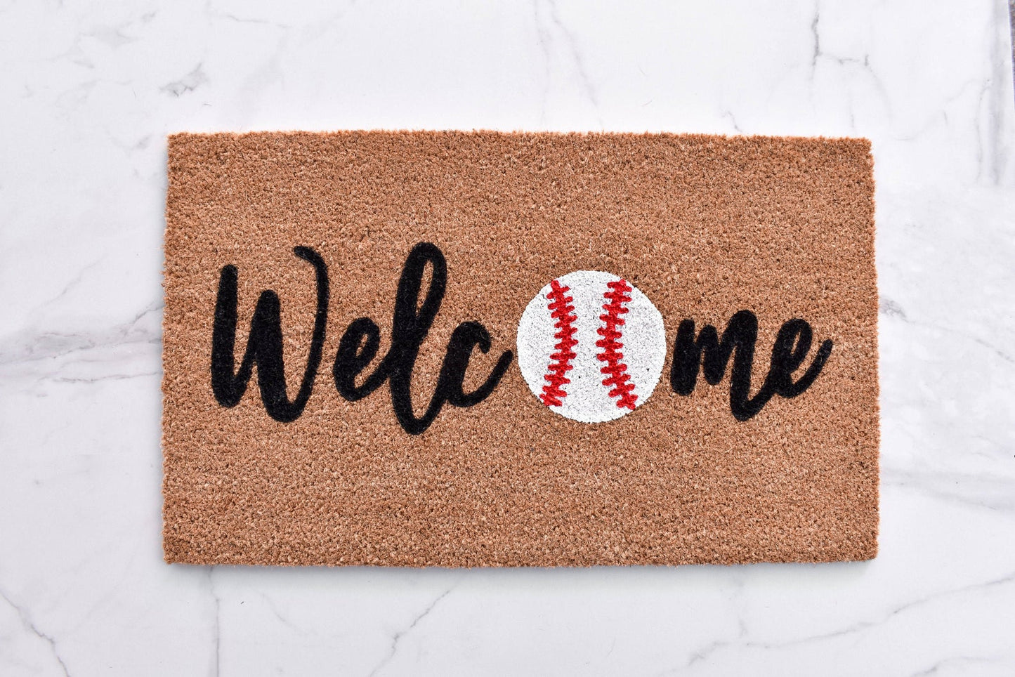 Welcome + Baseball Doormat