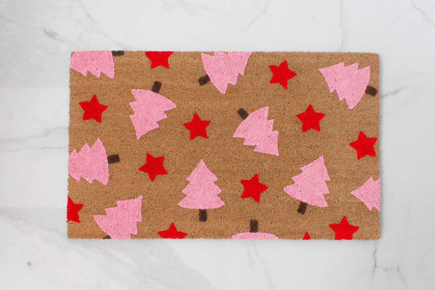 Pink Christmas Tree + Star Doormat