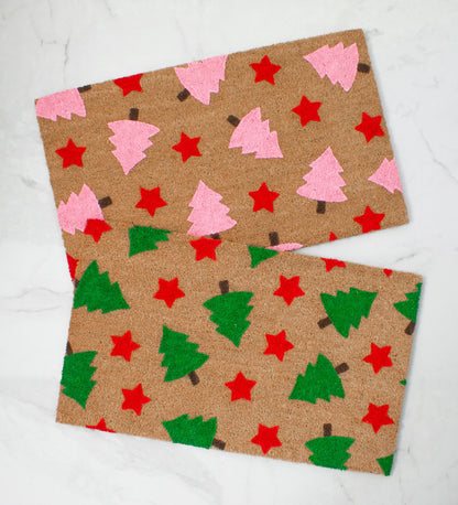 Pink Christmas Tree + Star Doormat