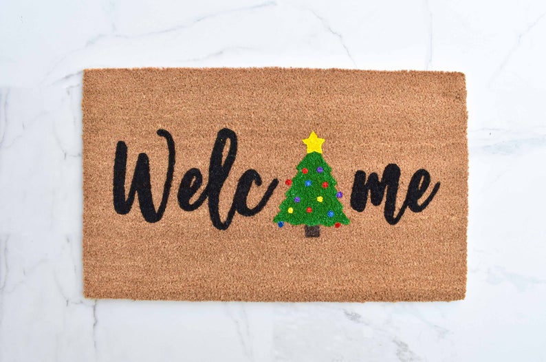 Welcome + Christmas Tree Doormat