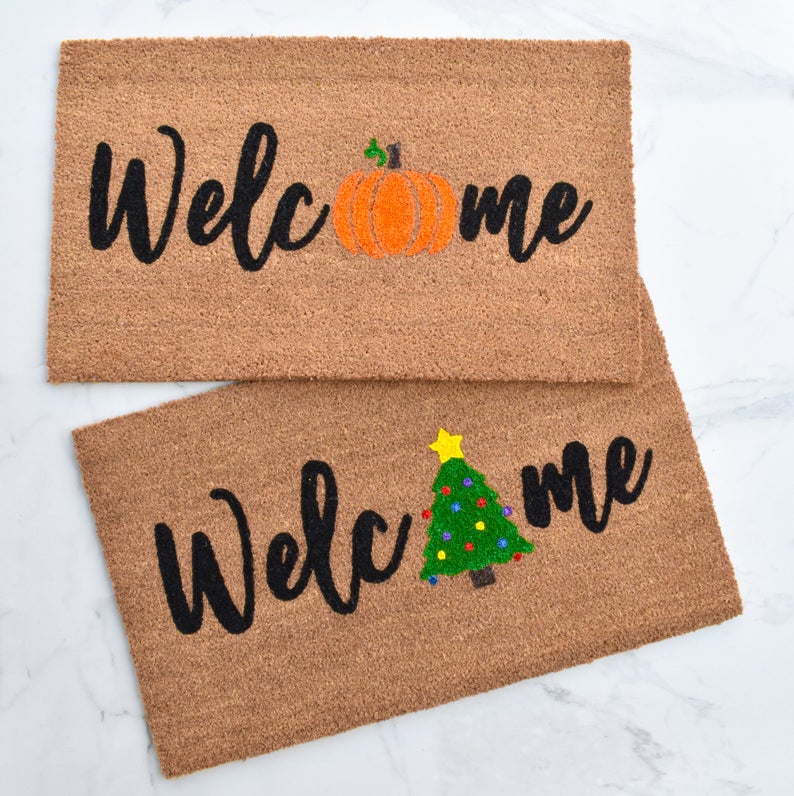Welcome + Christmas Tree Doormat
