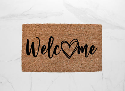 Welcome + Heart Doormat