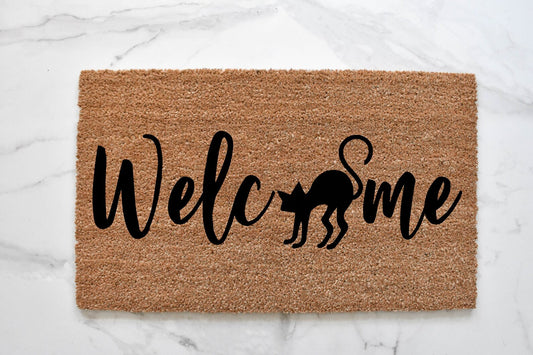Welcome + Black Cat Doormat
