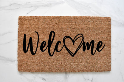Welcome + Heart Doormat