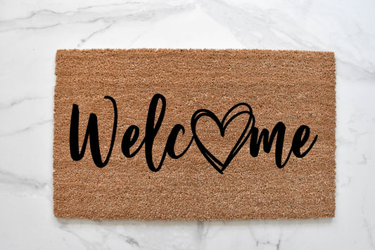 Welcome + Heart Doormat