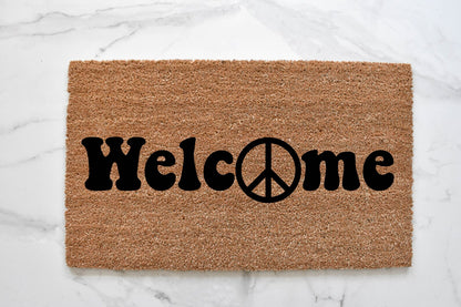 Welcome + Peace Sign Doormat