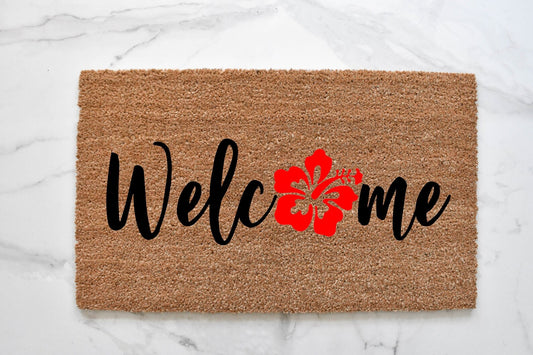 Welcome + Hibiscus Doormat