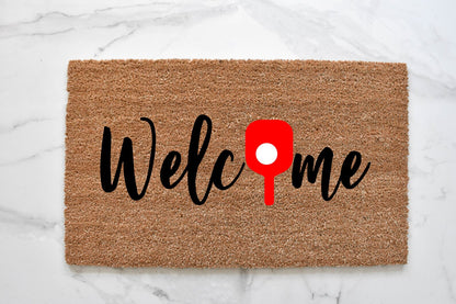 Welcome + Pickleball Paddle Doormat