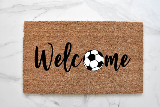 Welcome + Soccer Ball Doormat