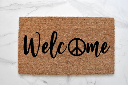 Welcome + Peace Sign Doormat