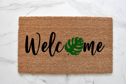 Welcome + Monstera Leaf Doormat