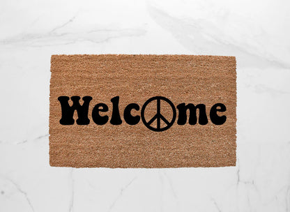 Welcome + Peace Sign Doormat