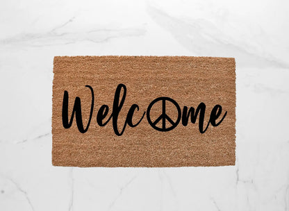 Welcome + Peace Sign Doormat