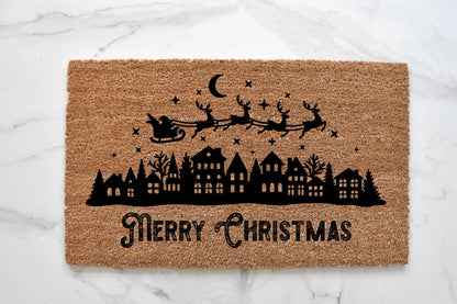 Merry Christmas Village Doormat