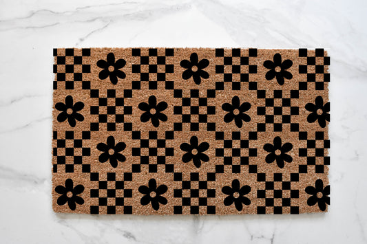 Checkered Flower Doormat