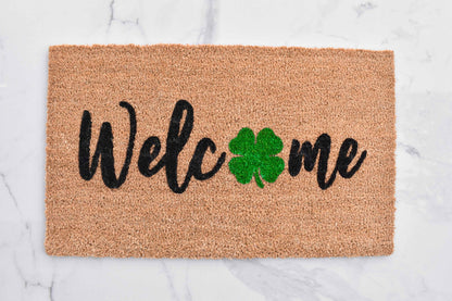 Welcome + 4 Leaf Clover Doormat