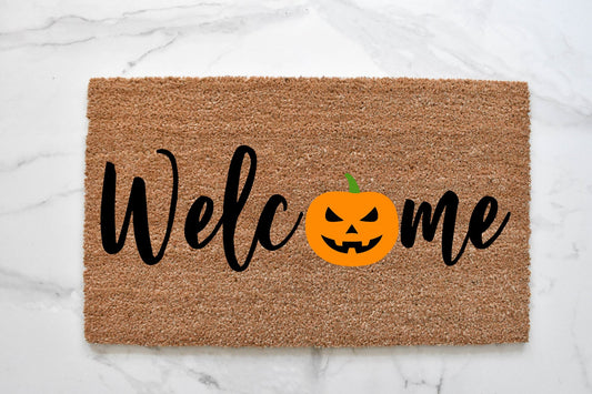 Welcome + Jack-O-Lantern Doormat