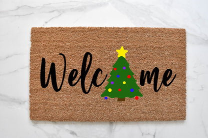 Welcome + Christmas Tree Doormat