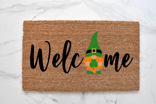 Welcome + St. Patrick's Day Gnome Doormat