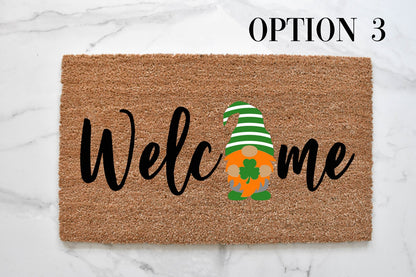 Welcome + St. Patrick's Day Gnome Doormat