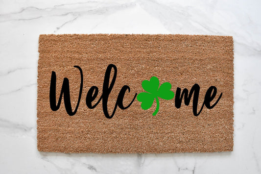 Welcome + 3 Leaf Clover Doormat