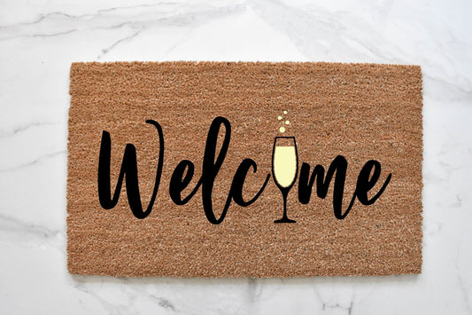 Welcome + Champagne Doormat
