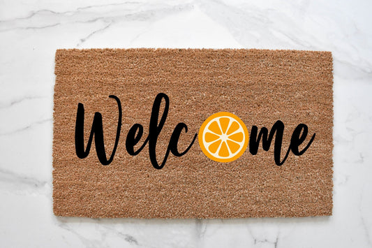 Welcome + Orange Doormat