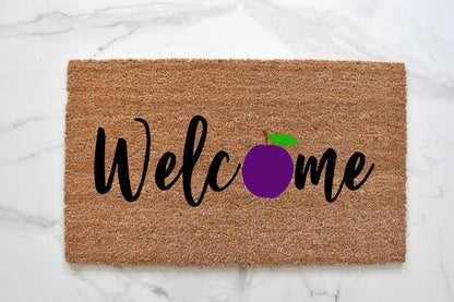 Welcome + Plum Doormat