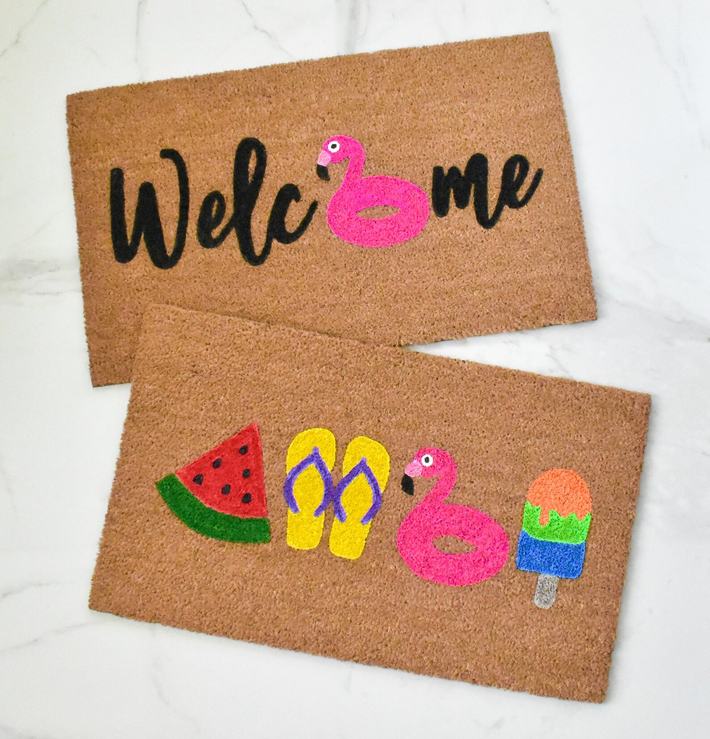 Welcome + Flamingo Doormat