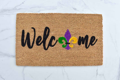 Welcome + Fleur De Lis Doormat