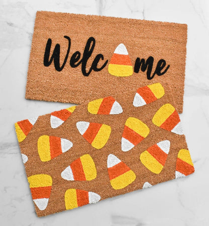 Welcome + Candy Corn Doormat