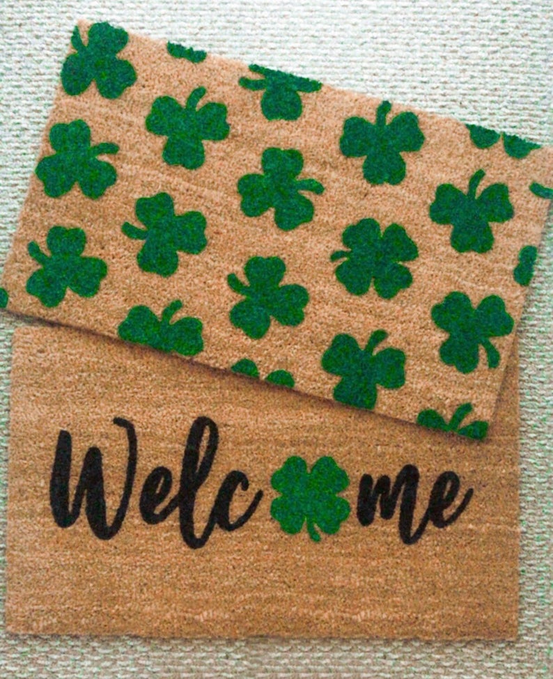 Welcome + 4 Leaf Clover Doormat