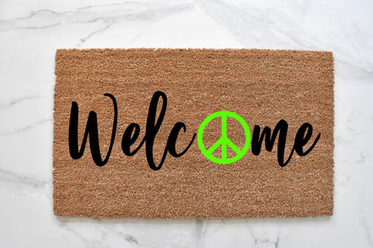 Welcome + Peace Sign Doormat