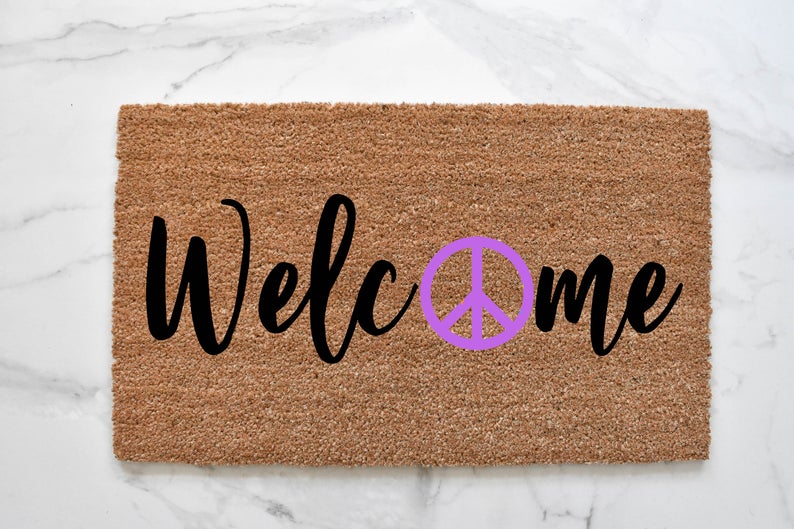 Welcome + Peace Sign Doormat
