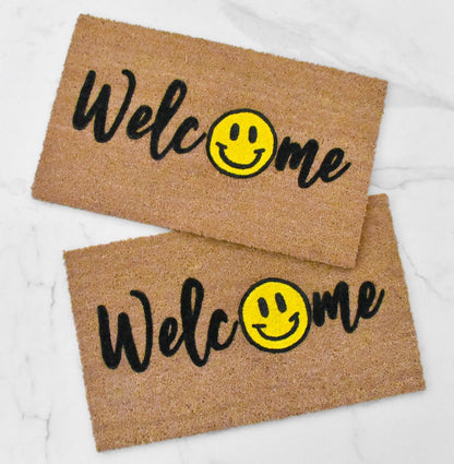 Welcome + Smiley Face Doormat
