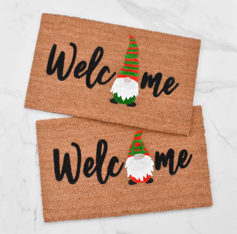 Welcome + Christmas Gnome Doormat – blackandwheatco