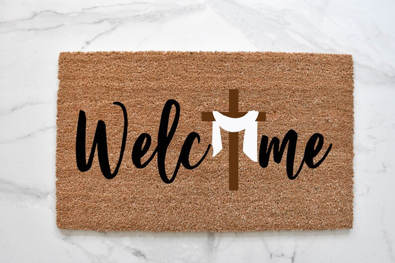 Welcome + Cross Doormat